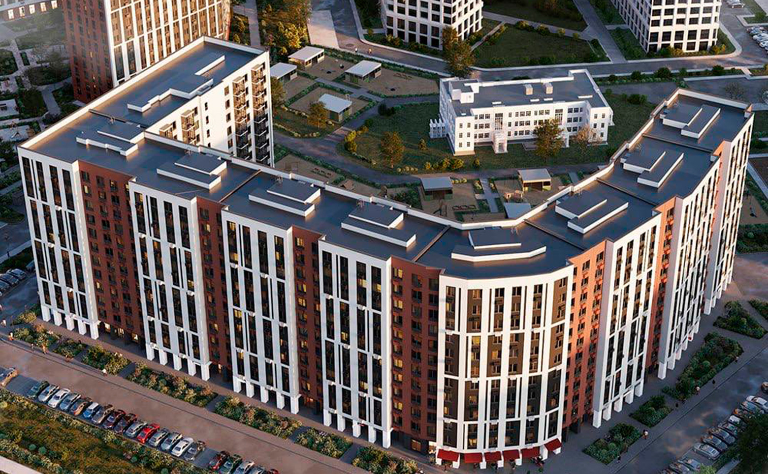 жилой квартал с высоты птичьего полёта, закрытые дворы